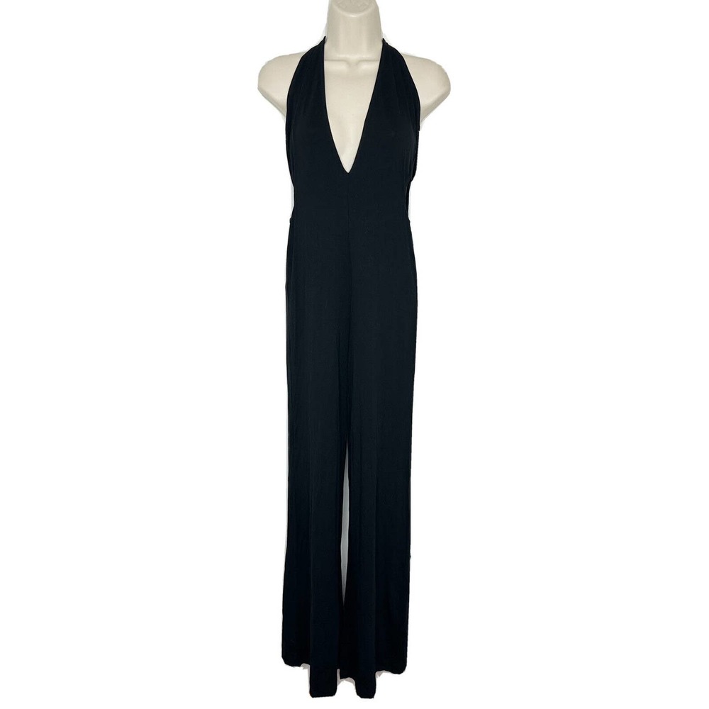 ASOS Women’s Black Cut Out Wide Leg Jersey Stretch Halter Jumpsuit Size 6